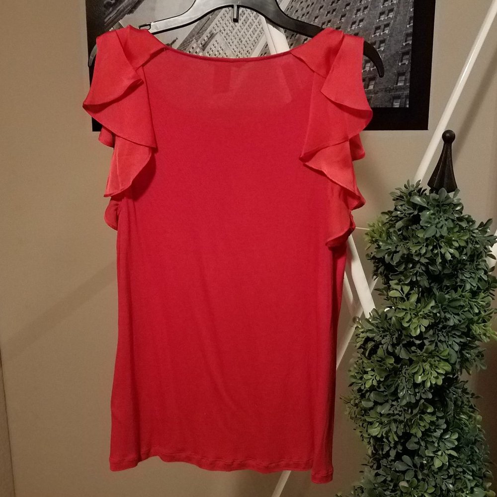 H & M Red Tank with Sateen Ruffle - Picture 2 of 6